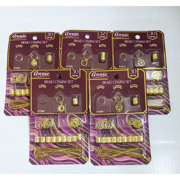 Lot Set 5 Annie Braid Charm Set, Smiley Face Moon Heart - Picture 1 of 4